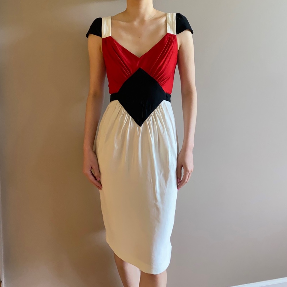 Vintage Jean Paul Gaultier color block midi dress red cream